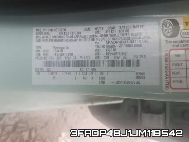 3FADP4BJ1JM118542 фото 2