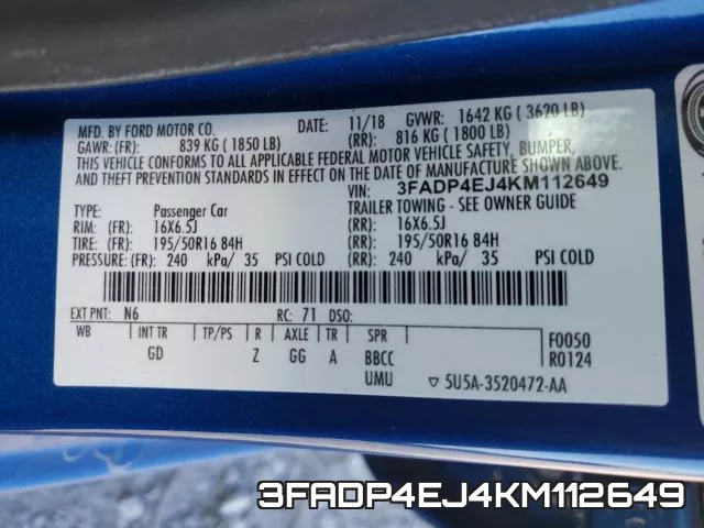 3FADP4EJ4KM112649 фото 2