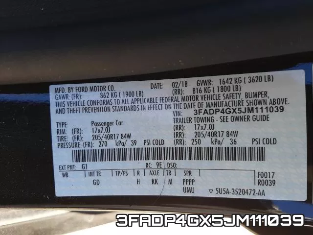 3FADP4GX5JM111039 фото 2