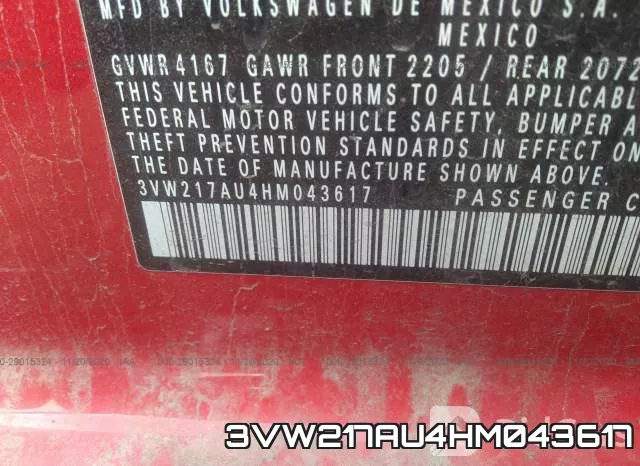 3VW217AU4HM043617 фото 10