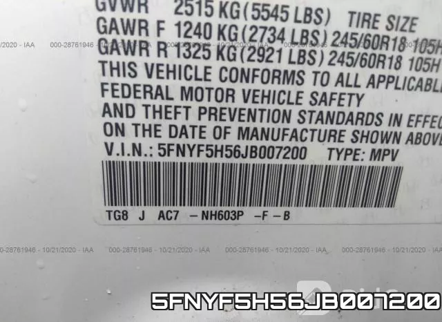 5FNYF5H56JB007200 фото 10