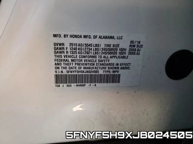 5FNYF5H9XJB024505 фото 2