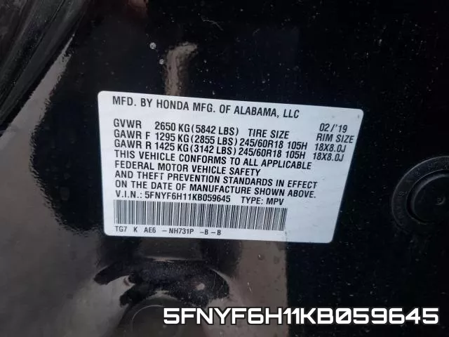 5FNYF6H11KB059645 фото 2