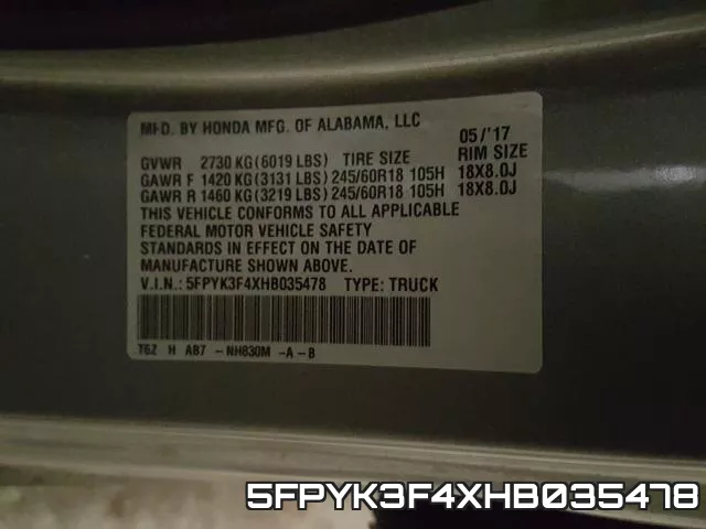 5FPYK3F4XHB035478 фото 2