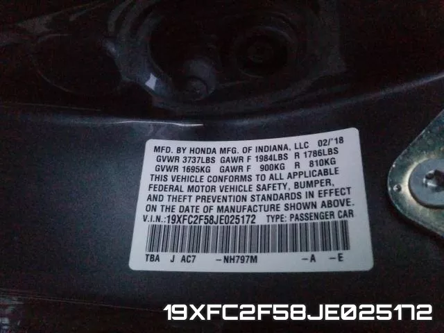 19XFC2F58JE025172 фото 2
