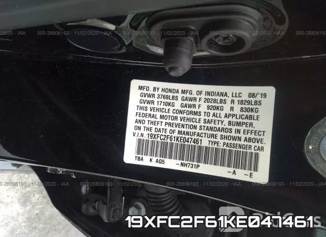19XFC2F61KE047461 фото 10
