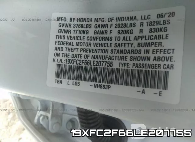 19XFC2F66LE207755 фото 8