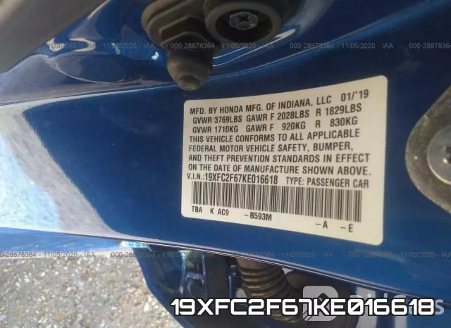 19XFC2F67KE016618 фото 10