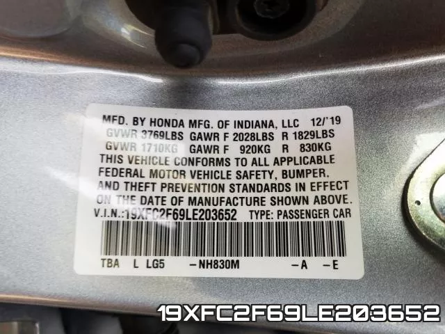 19XFC2F69LE203652 фото 2
