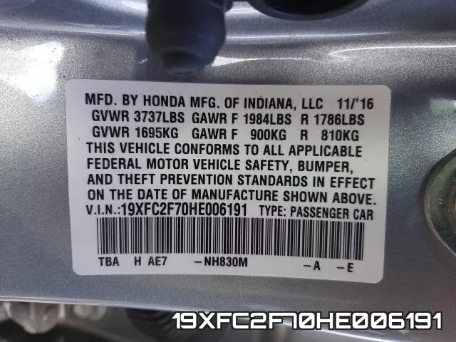 19XFC2F70HE006191 фото 2