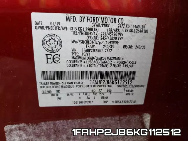 1FAHP2J86KG112512 фото 2