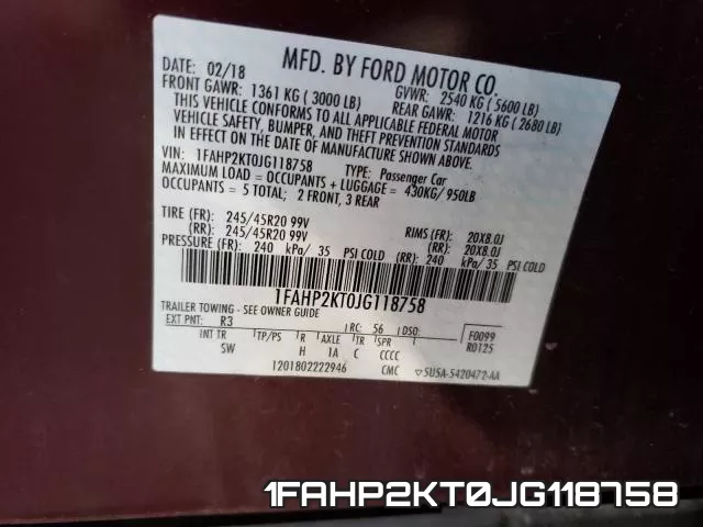 1FAHP2KT0JG118758 фото 2