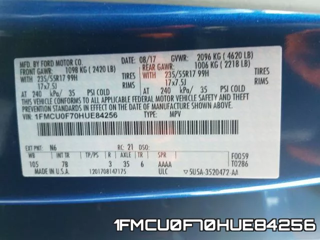 1FMCU0F70HUE84256 фото 2