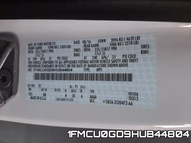 1FMCU0GD9HUB44804 фото 2