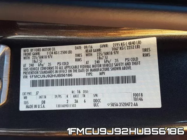 1FMCU9J92HUB56186 фото 2