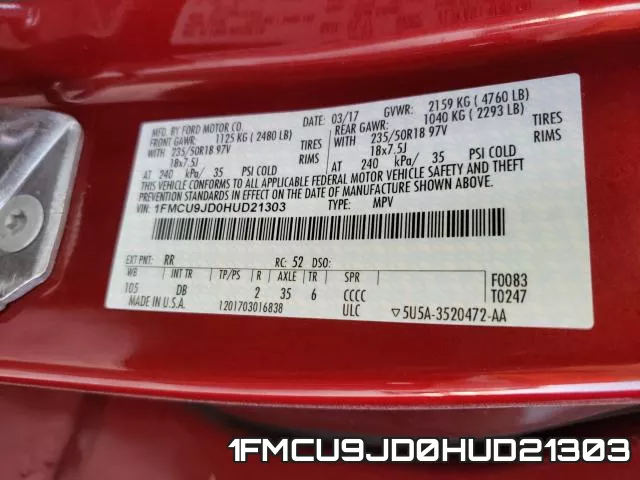 1FMCU9JD0HUD21303 фото 2