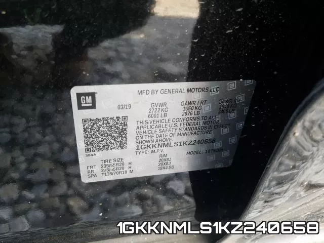 1GKKNMLS1KZ240658 фото 2