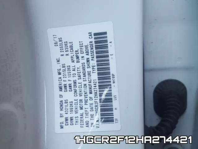 1HGCR2F12HA274421 фото 2