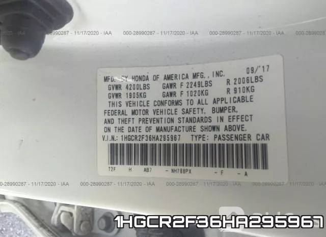 1HGCR2F36HA295967 фото 10