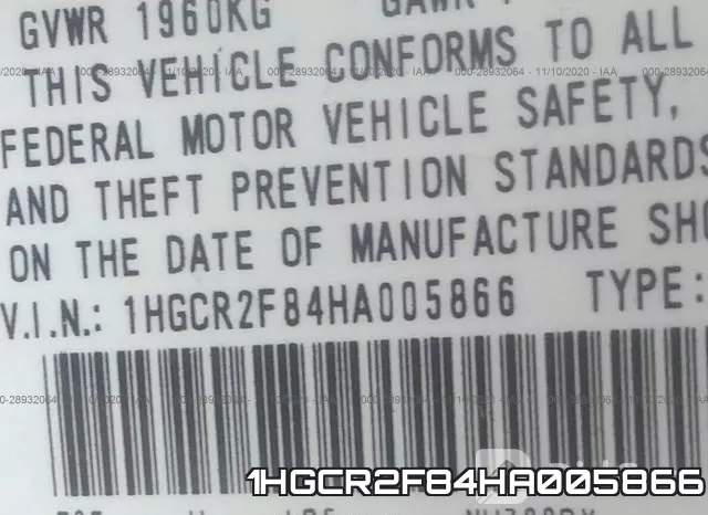1HGCR2F84HA005866 фото 10