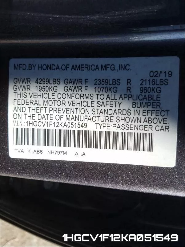 1HGCV1F12KA051549 фото 2