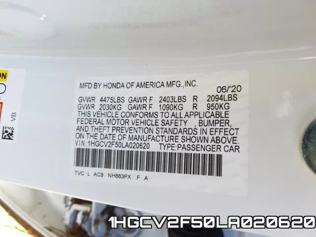 1HGCV2F50LA020620 фото 2