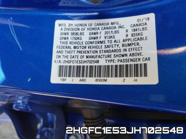 2HGFC1E53JH702548 фото 2