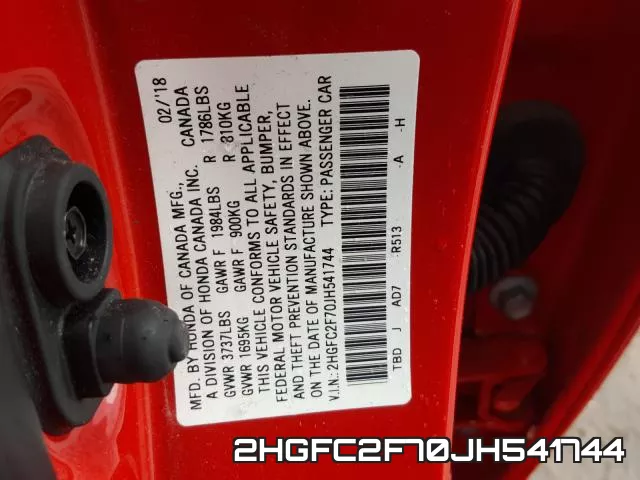 2HGFC2F70JH541744 фото 2