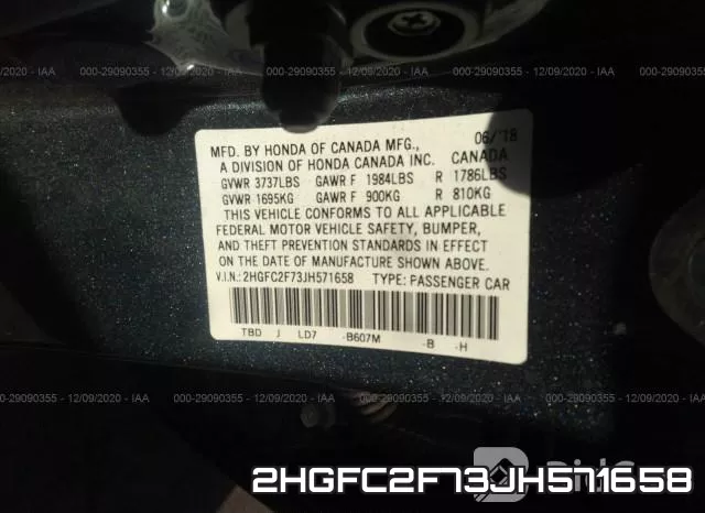 2HGFC2F73JH571658 фото 9