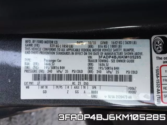 3FADP4BJ6KM105285 фото 2
