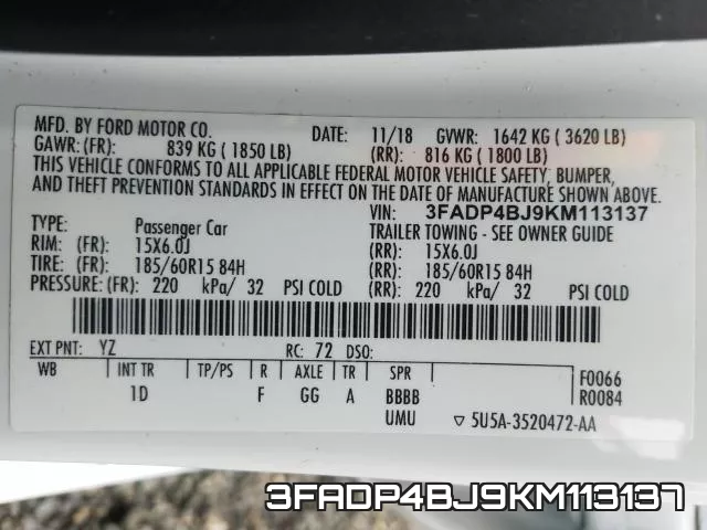 3FADP4BJ9KM113137 фото 2