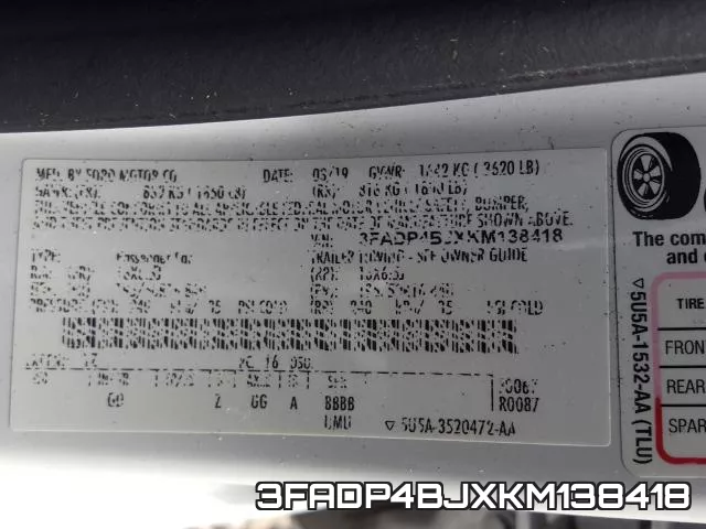 3FADP4BJXKM138418 фото 2
