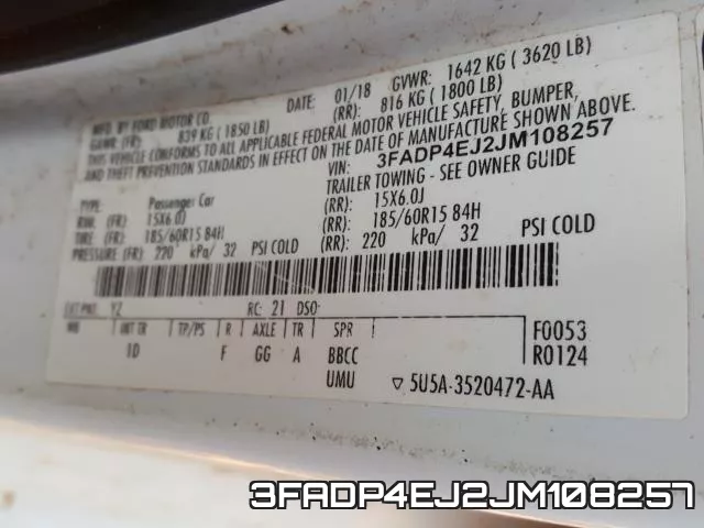 3FADP4EJ2JM108257 фото 2