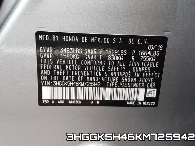 3HGGK5H46KM725942 фото 2