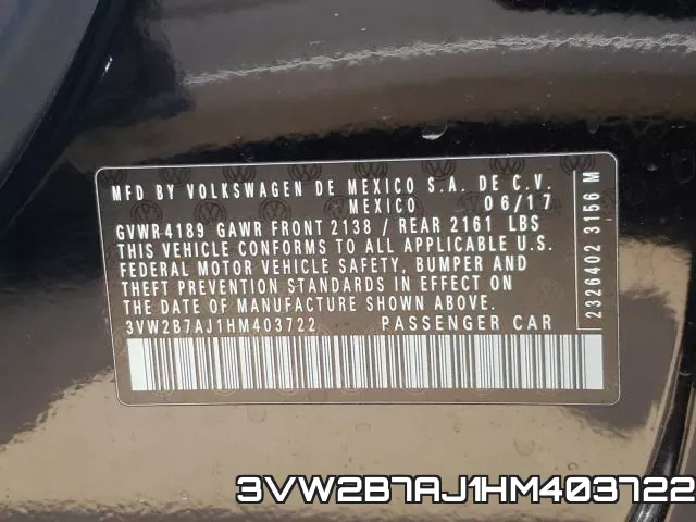 3VW2B7AJ1HM403722 фото 2