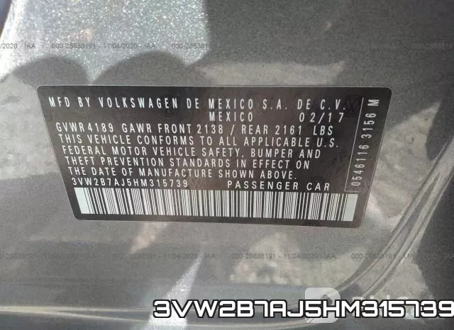 3VW2B7AJ5HM315739 фото 9