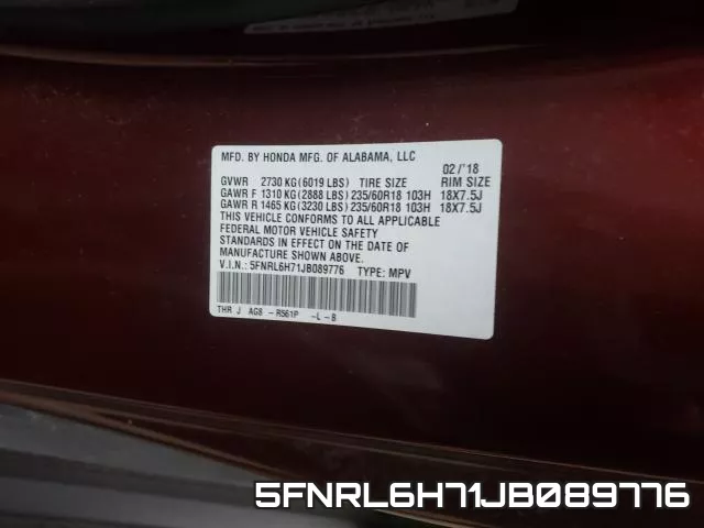5FNRL6H71JB089776 фото 2
