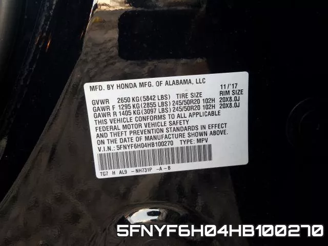 5FNYF6H04HB100270 фото 2