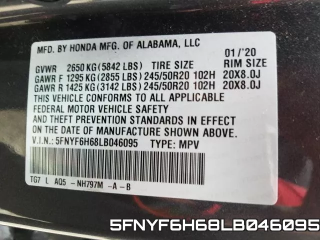 5FNYF6H68LB046095 фото 2