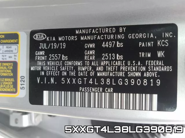 5XXGT4L38LG390819 фото 2
