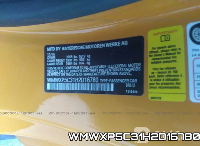 WMWXP5C31H2D16780 фото 10