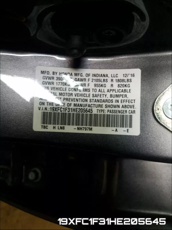 19XFC1F31HE205645 фото 2