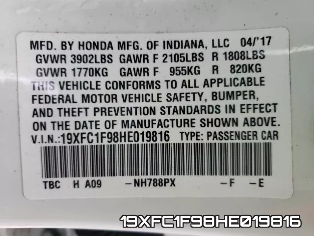 19XFC1F98HE019816 фото 2