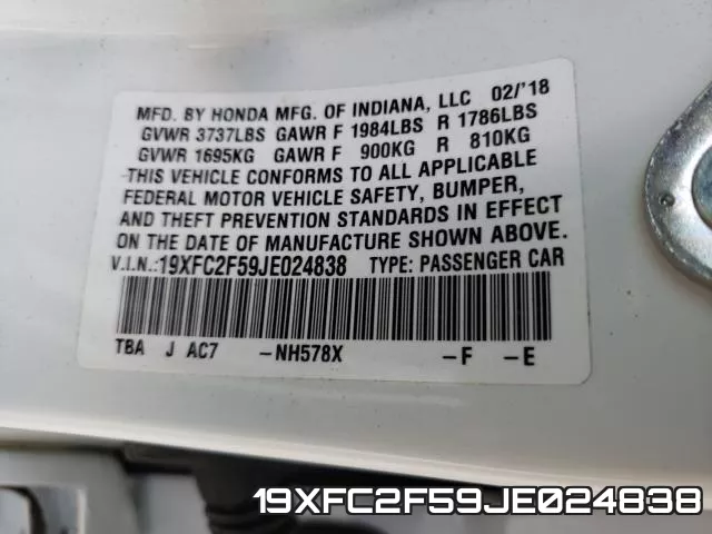 19XFC2F59JE024838 фото 2
