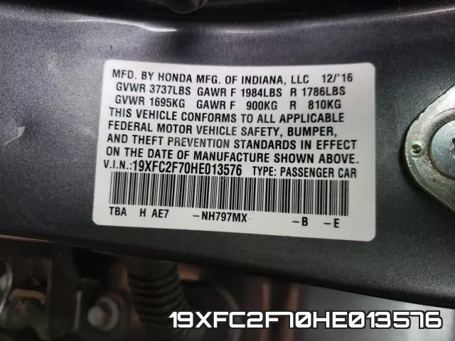 19XFC2F70HE013576 фото 2