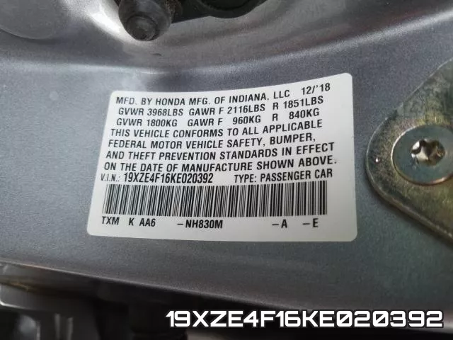 19XZE4F16KE020392 фото 2