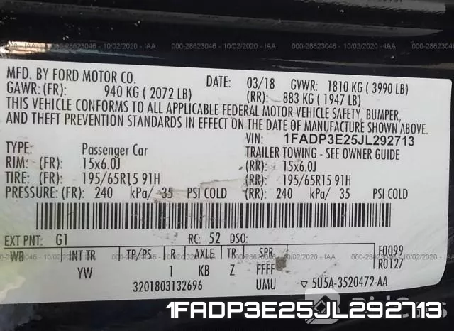 1FADP3E25JL292713 фото 10