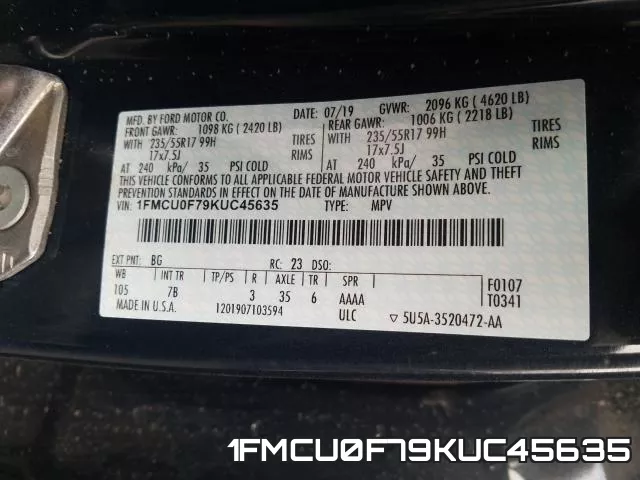 1FMCU0F79KUC45635 фото 2