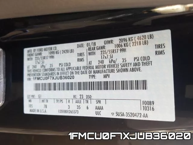 1FMCU0F7XJUB36020 фото 2