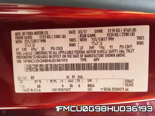 1FMCU0G98HUD36193 фото 2